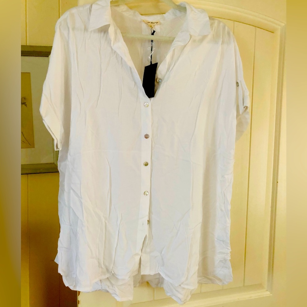 Light White Breezy Button Down Blouse